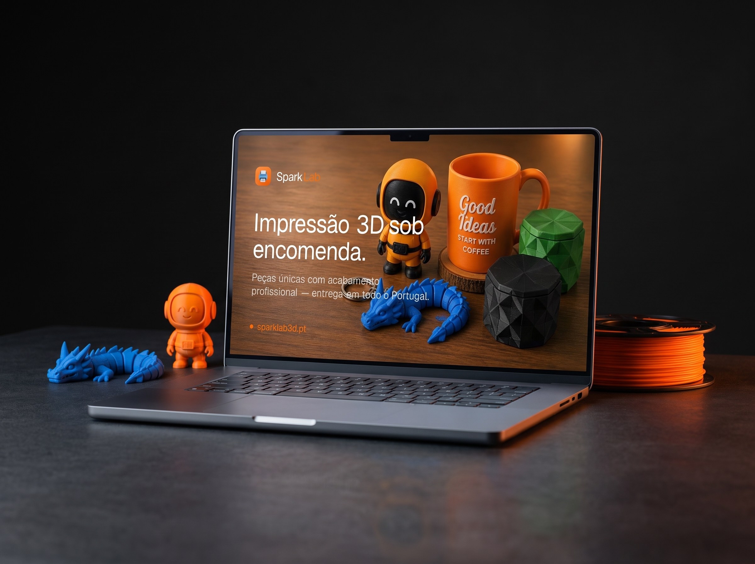 SparkLab website, 3D printing on demand in Portugal